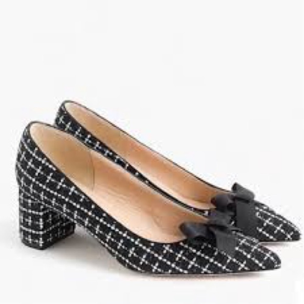 J. Crew Avery Block Heel Pump 8.5 Black/White Tweed